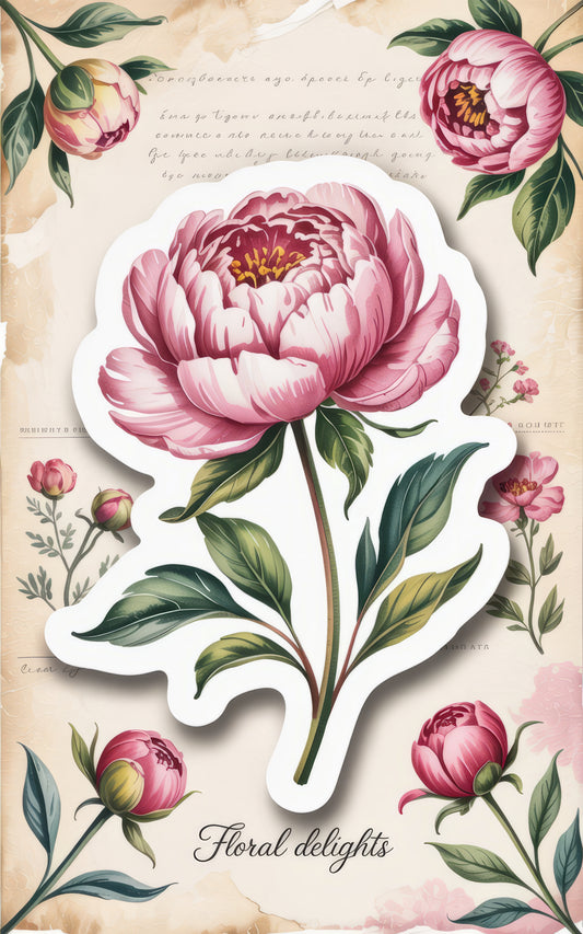 Vintage Peony Botanical Print, Floral Wall Art, Large Pink Flower Poster, Garden Lover Gift, Home Decor, Nursery Illustration