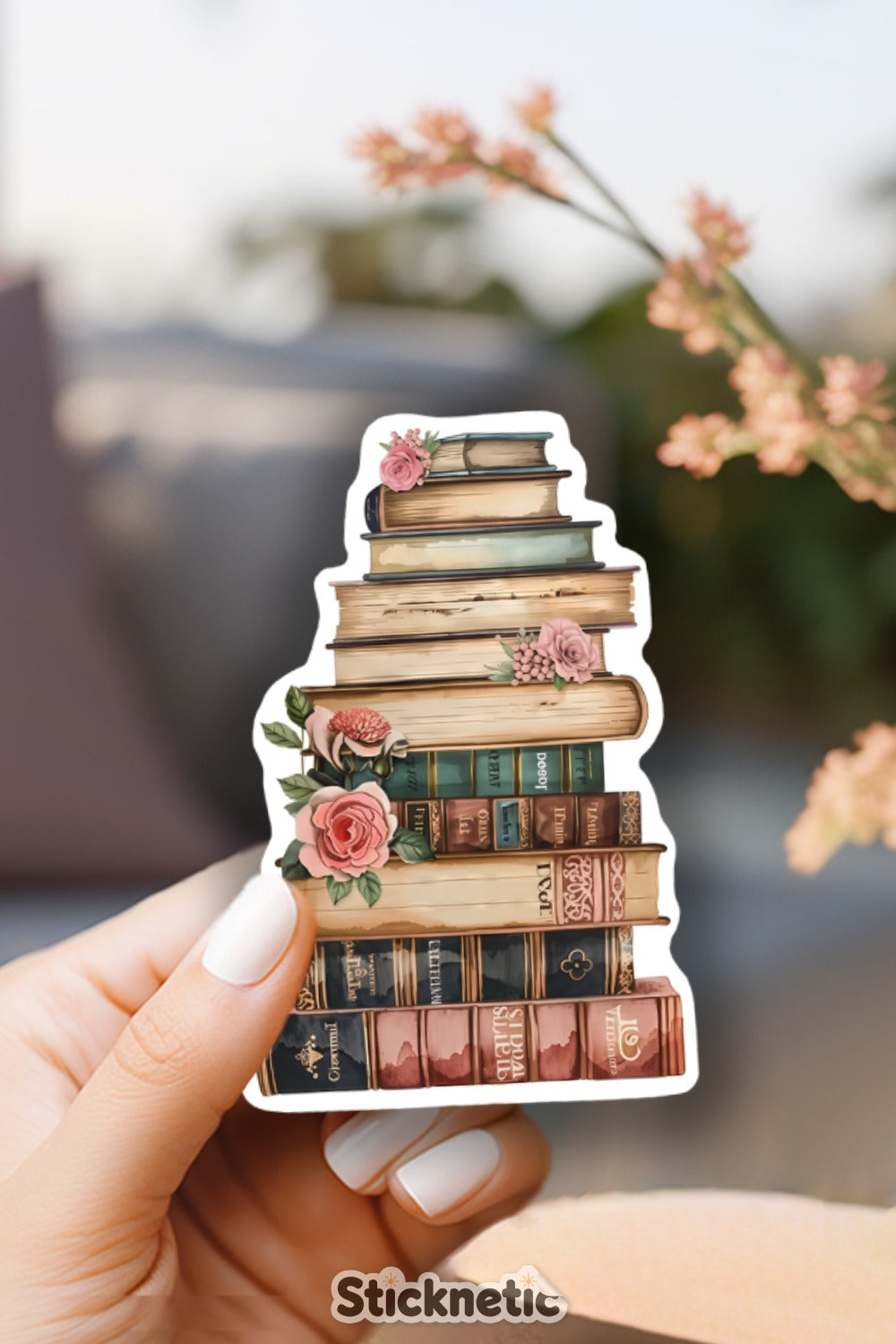 Vintage Bookstack Sticker with Floral Details product