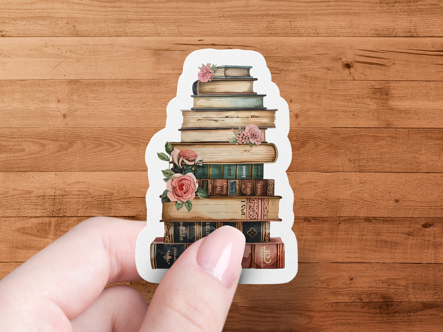 Artistic Hand Holding Stack of Books Sticker product