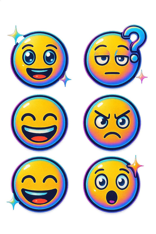 Colorful Emoji Sticker Pack, Vinyl Decal for Laptops, Water Bottles, Cute Smiley Faces, Question Mark, Angry, Happy