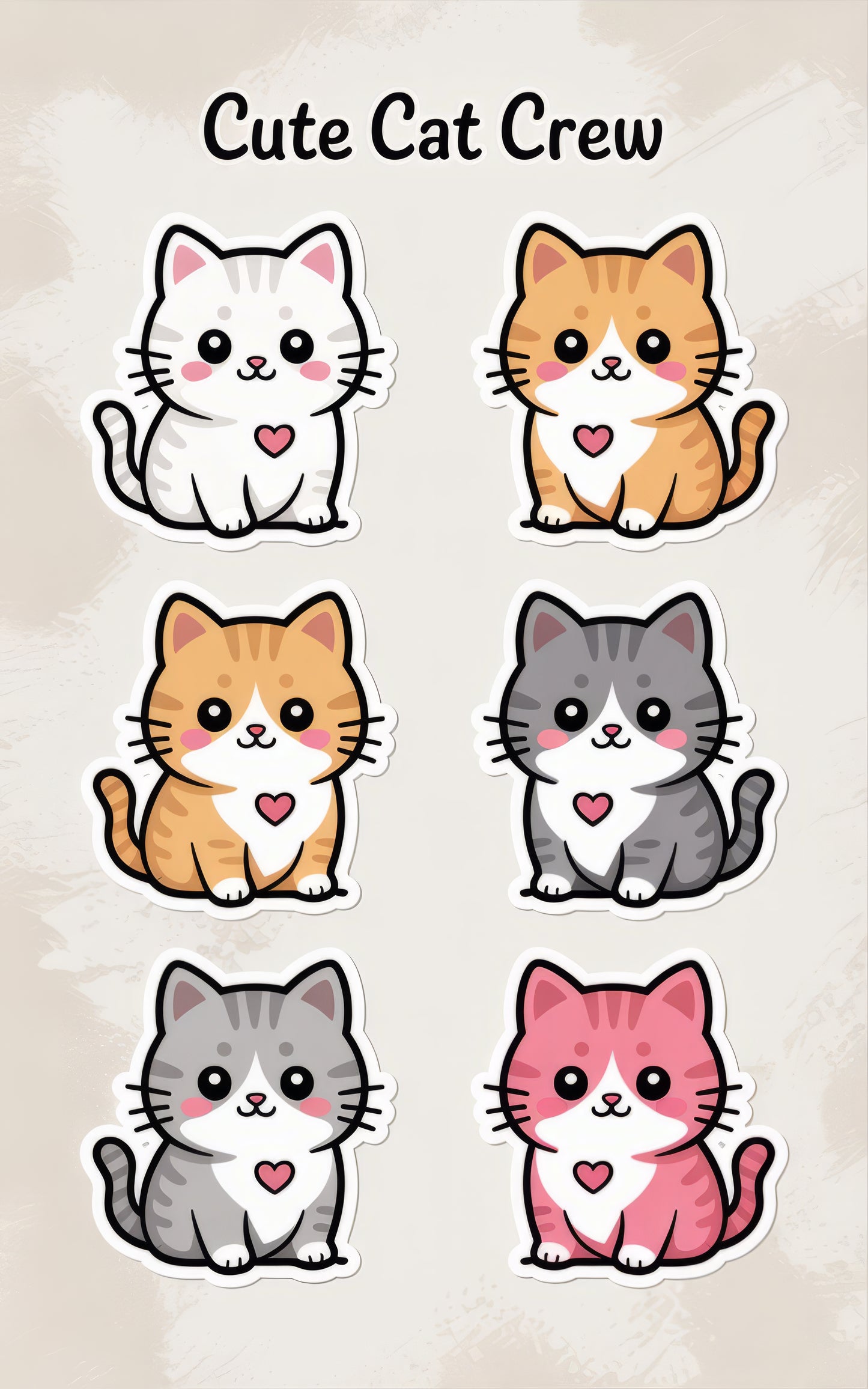 Cute Cat Crew Stickers, Adorable Cartoon Cat Decals, Kawaii Kitty Sticker Set for Laptops and Notebooks