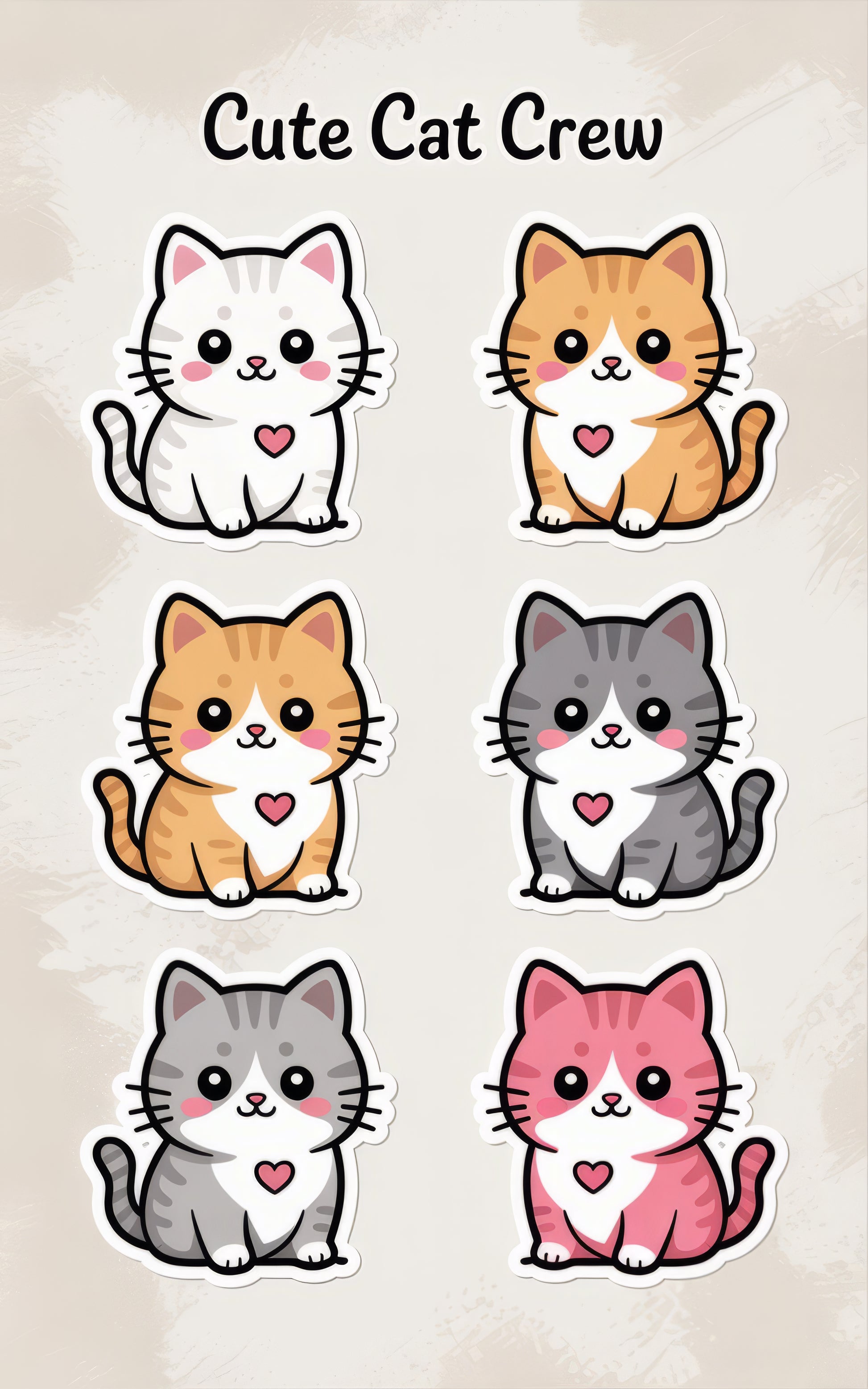 Cute Cat Crew Stickers, Adorable Cartoon Cat Decals, Kawaii Kitty Sticker Set for Laptops and Notebooks