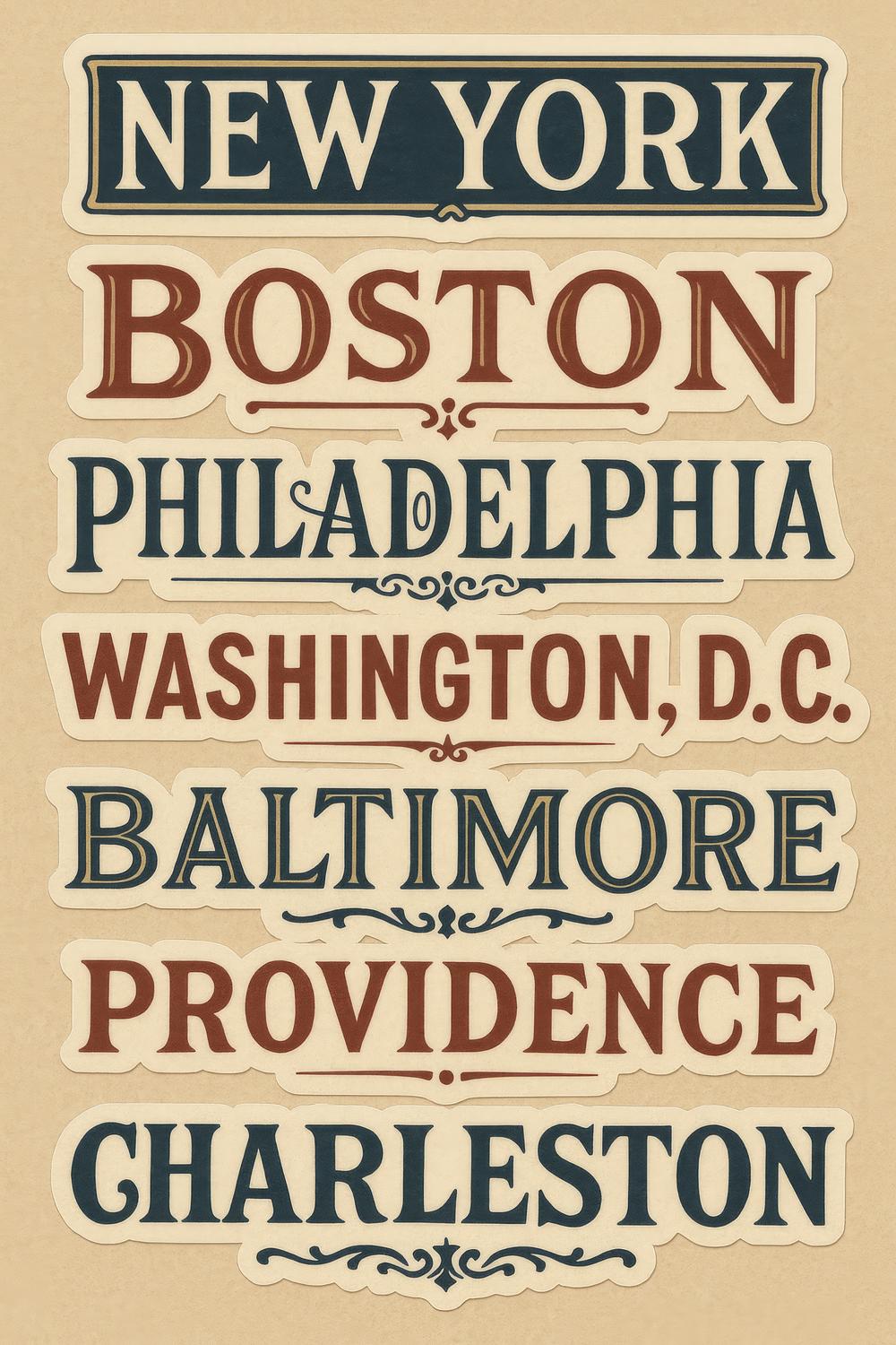 Vintage Travel Poster Art, New York Boston Philadelphia, Retro City Names Wall Decor, Home Decoration, Unique Gift Idea