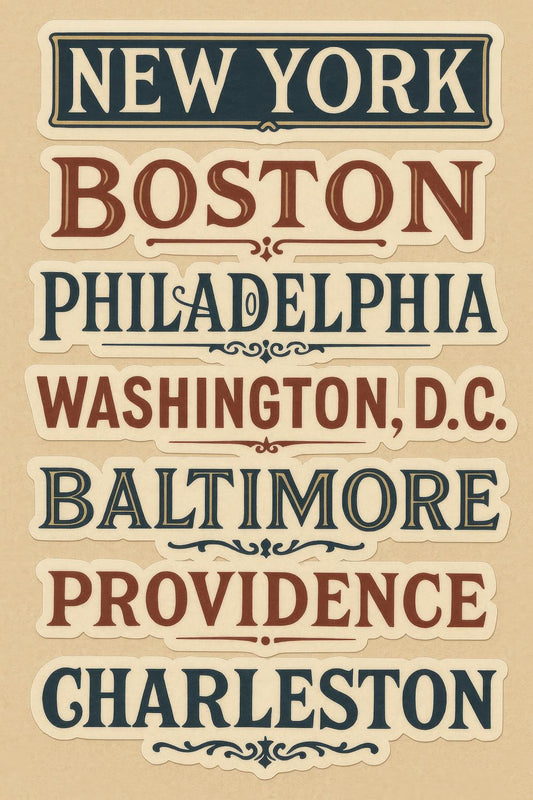 Vintage Travel Poster Art, New York Boston Philadelphia, Retro City Names Wall Decor, Home Decoration, Unique Gift Idea