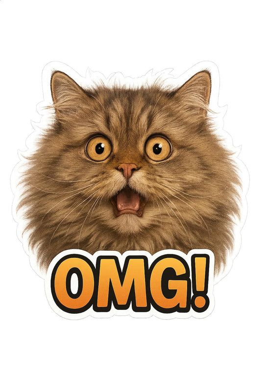 Funny Cat Sticker, OMG Expression, Cute Fluffy Cat Decal, Animal Lover Gift, Pet Humor, Laptop and Car Decoration, Vinyl Sticker