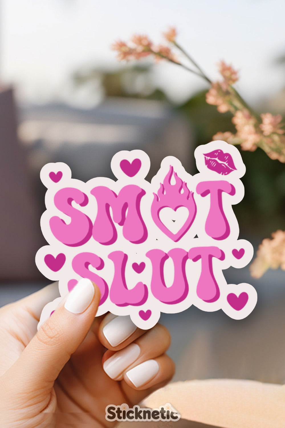 SMOT SLUT pink hearts kiss flame sticker product type
