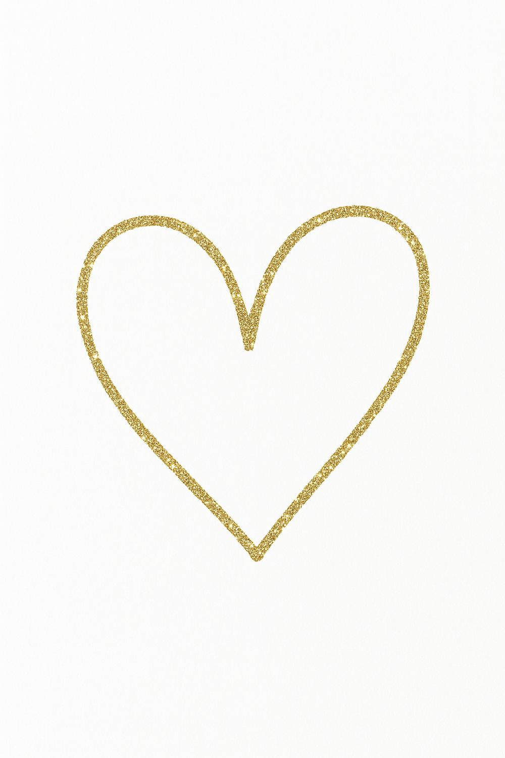 Gold Glitter Heart Print, Minimalist Love Wall Art, Elegant Romantic Decor, Wedding Gift Idea