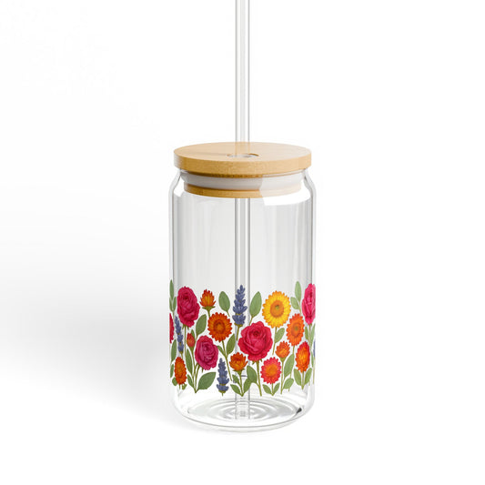Floral Glass Jar Pendant Light, Colorful Flower Print, Kitchen Decor, Unique Ceiling Lamp