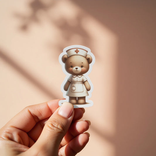 Cute Nurse Bear Sticker for Decor or Crafting product type
