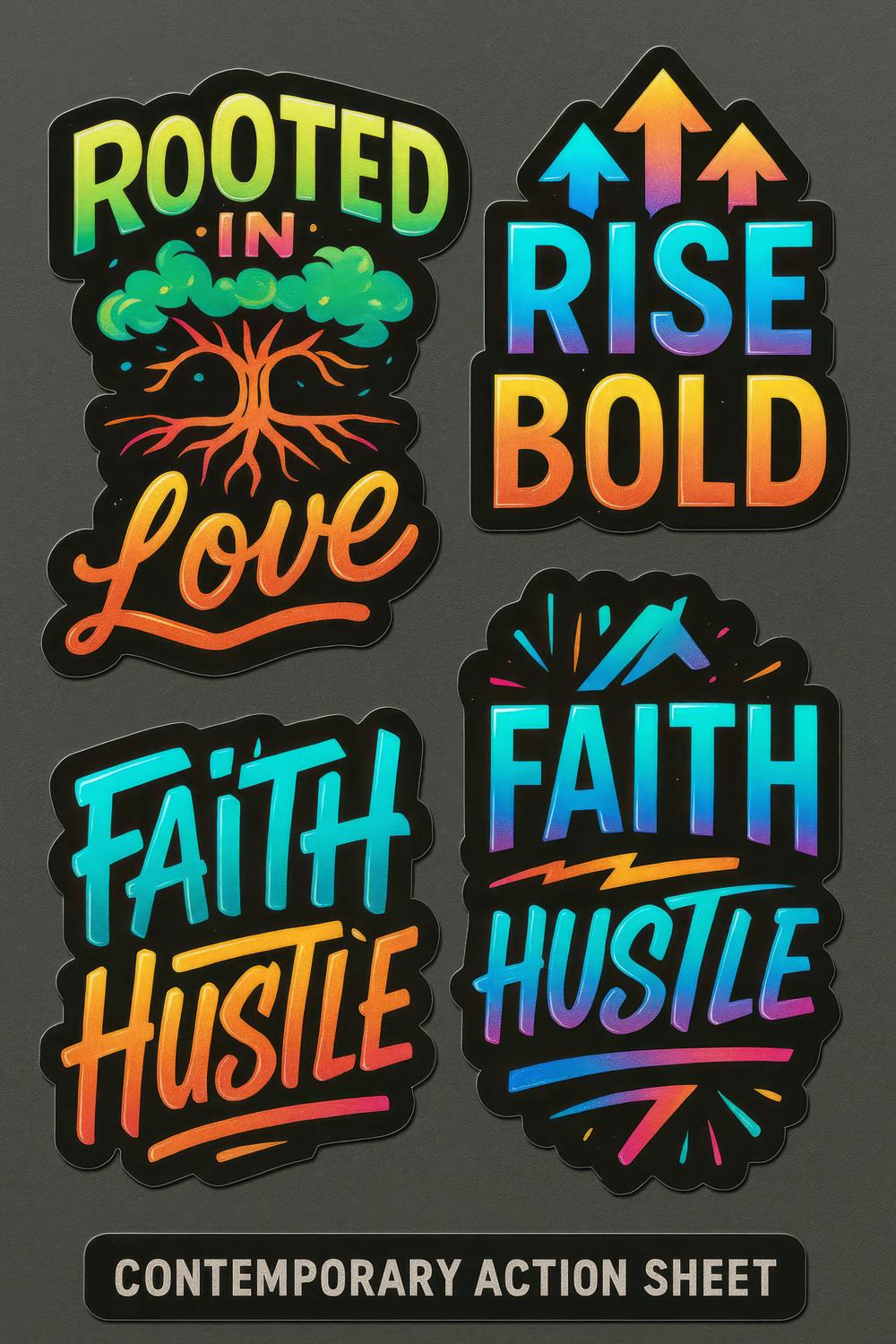 Colorful Motivational Stickers, Rise Bold, Rooted in Love, Faith Hustle Decals, Inspirational Quotes, Laptop and Journal Stickers