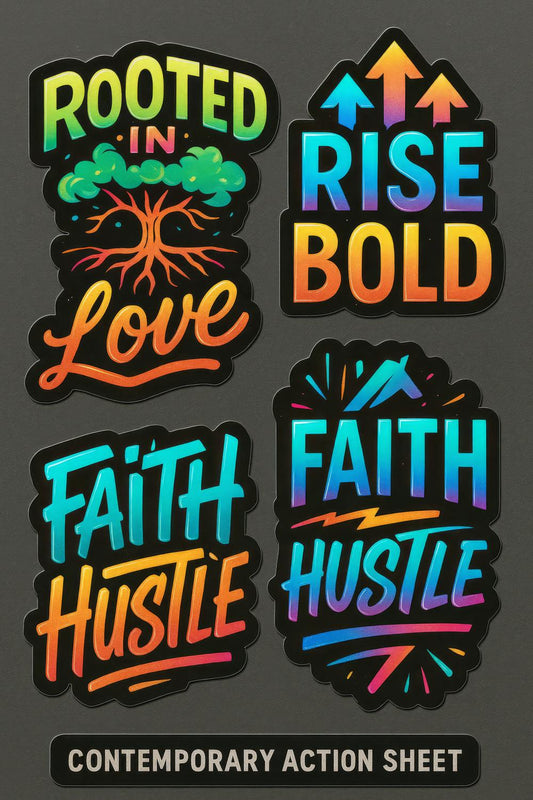 Colorful Motivational Stickers, Rise Bold, Rooted in Love, Faith Hustle Decals, Inspirational Quotes, Laptop and Journal Stickers