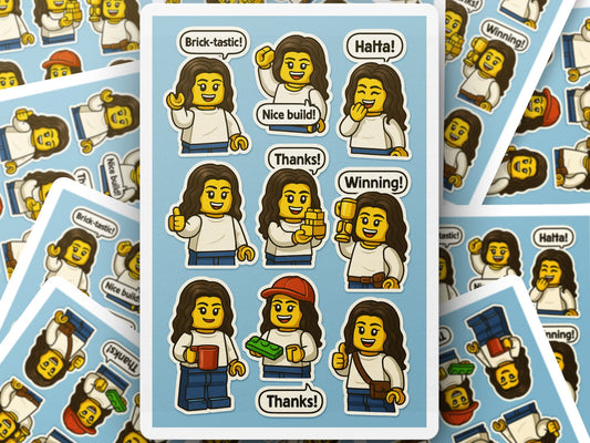 Colorful LEGO Sticker Sheet, Cartoon Character Emotions, Kids’ Creative Play, Toy Building Bricks, Fun Collectible Decals, Crafting Supplies