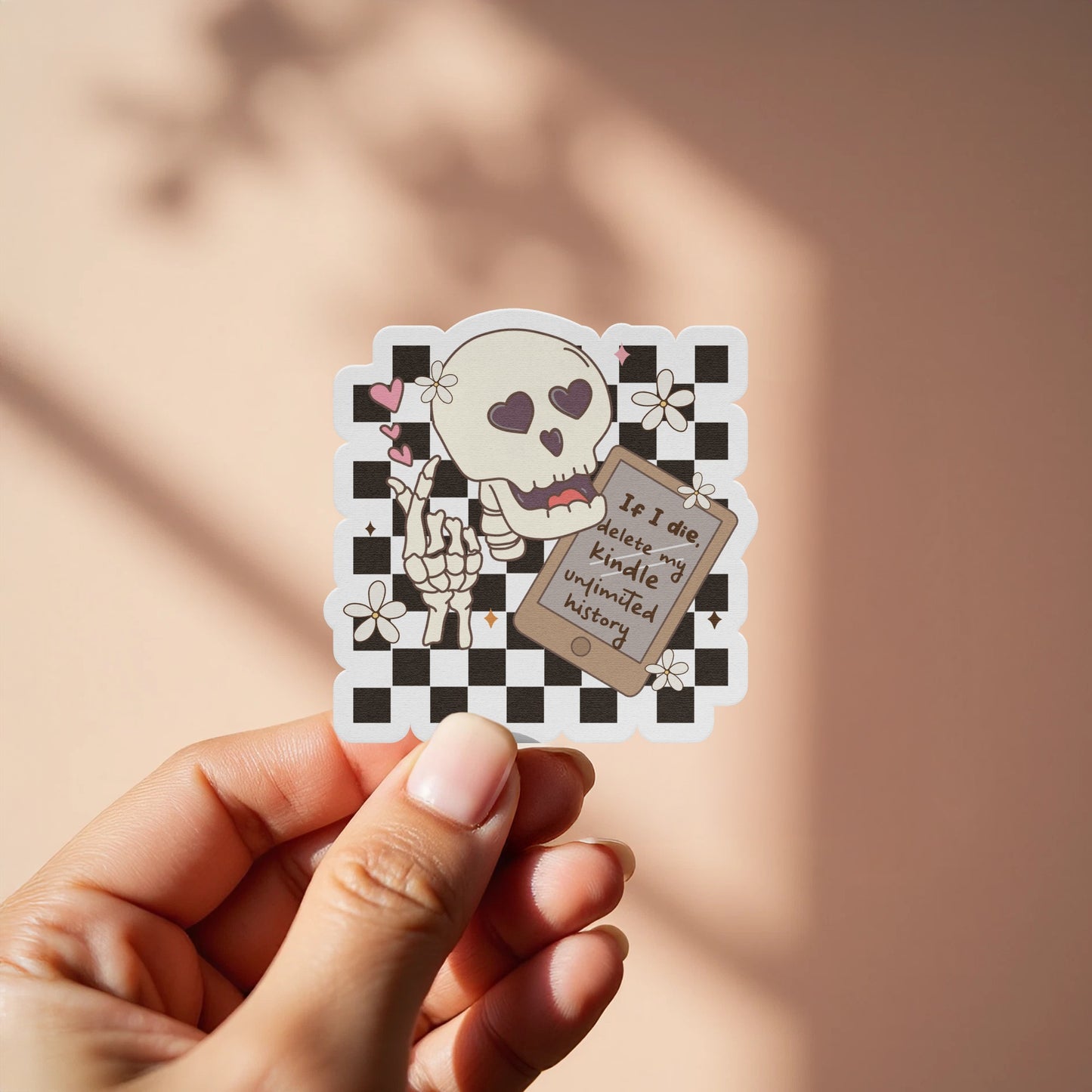 Cute Heart-Eyed Skeleton with Sign Sticker product