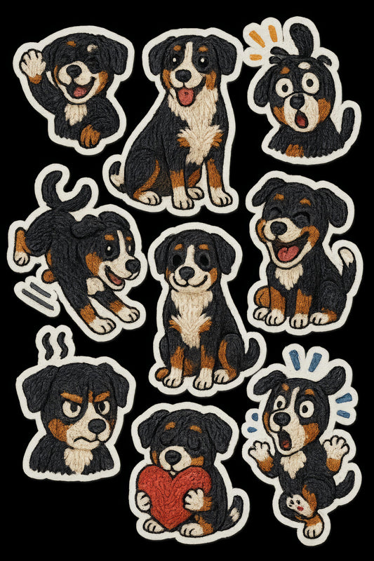 Cute Dog Patches Set, Embroidered Bernese Mountain Dog Cartoon Stickers, Iron-On Puppy Appliques for DIY Projects, Clothing Decoration