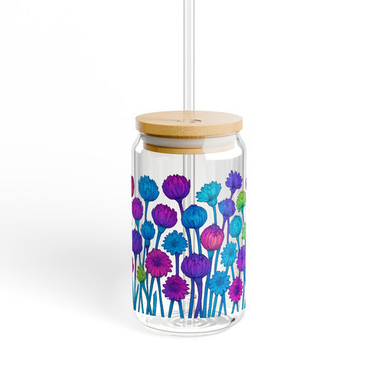 Colorful Floral Glass Jar Pendant Light, Modern Hanging Ceiling Lamp with Wood Lid