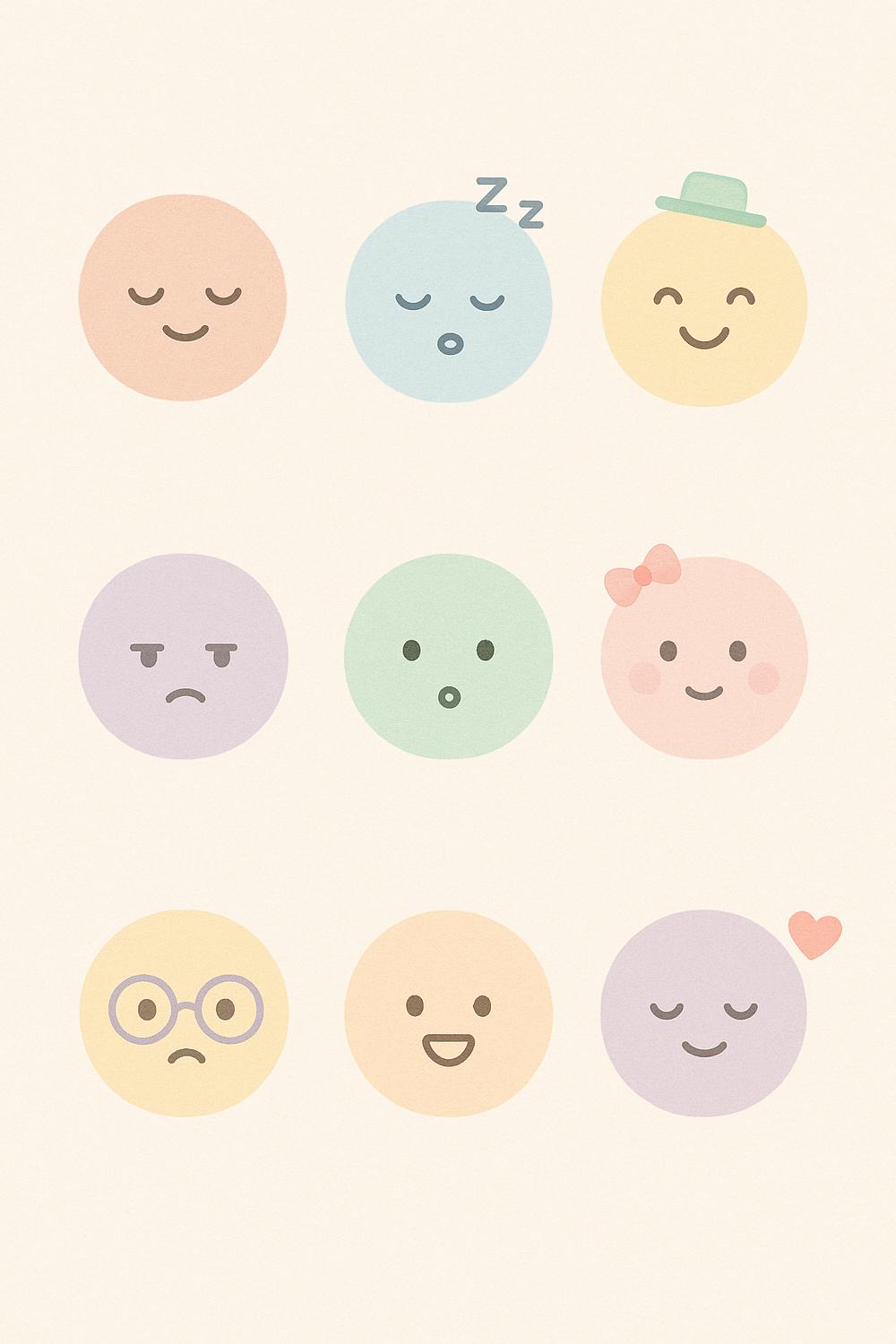 Cute Emoji Faces Art Print, Pastel Colors, Nursery Wall Decor, Kids Room Illustration, Smiley Poster