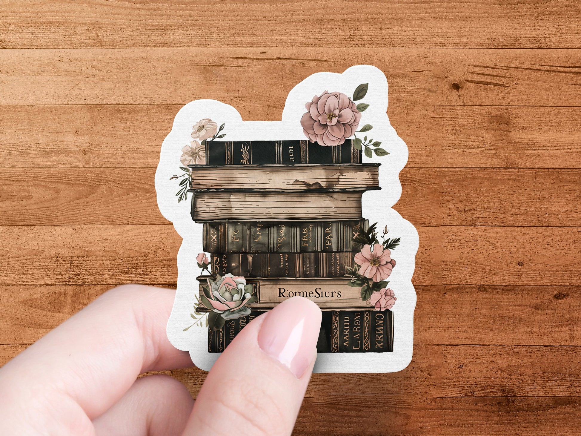 Vintage Stack of Books Floral Sticker product