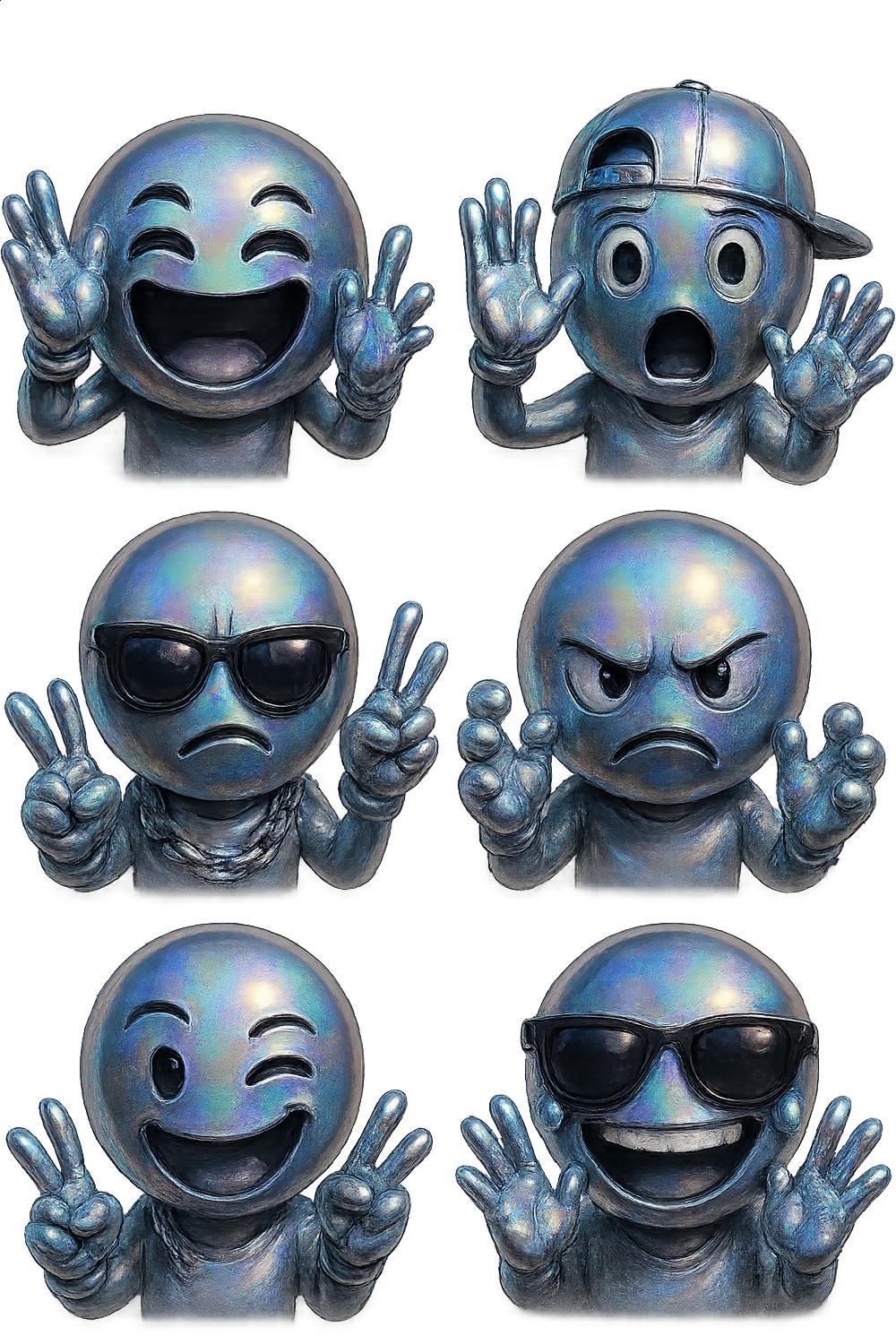 Set of Six Smiley Face Emoticons Figurines, Cool Expressive Desk Decor, Unique Collectible Art Statues, Home Office Decoration