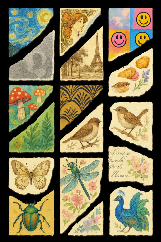 Vintage Art Postcards Set, Van Gogh, Flowers, Birds, Butterflies, Paris Eiffel, Smiley Faces