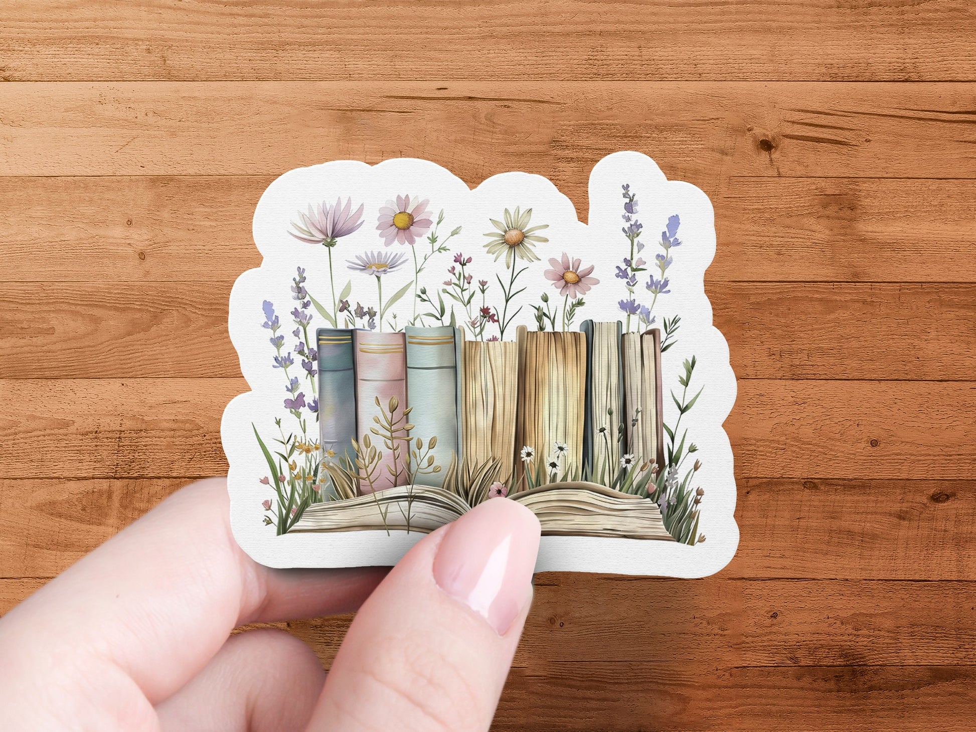 Beautiful Rustic Books with Flowers Sticker product type