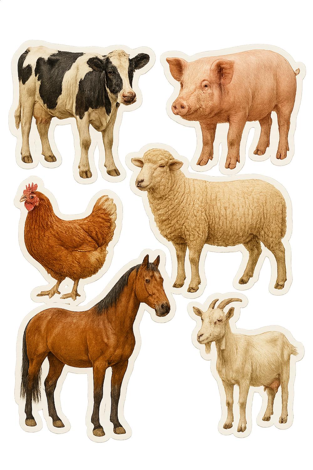Farm Animal Stickers Set, Cute Cow, Pig, Chicken, Sheep, Horse, Goat Decals for Kids Room Decor and Crafts