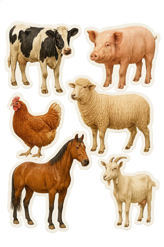 Farm Animal Stickers Set, Cute Cow, Pig, Chicken, Sheep, Horse, Goat Decals for Kids Room Decor and Crafts
