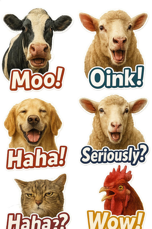 Farm Animal Humor Stickers, Cute Cow, Sheep, Dog, Cat, Chicken Decals, Funny Pet Faces