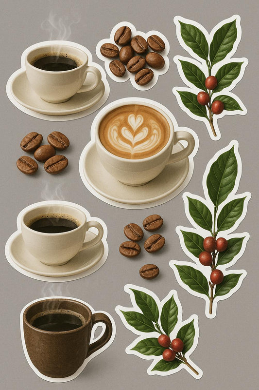 Coffee Lover Sticker Pack, Latte Art, Coffee Beans, Espresso Cups, Barista Gift Set, Decorative Decal Collection