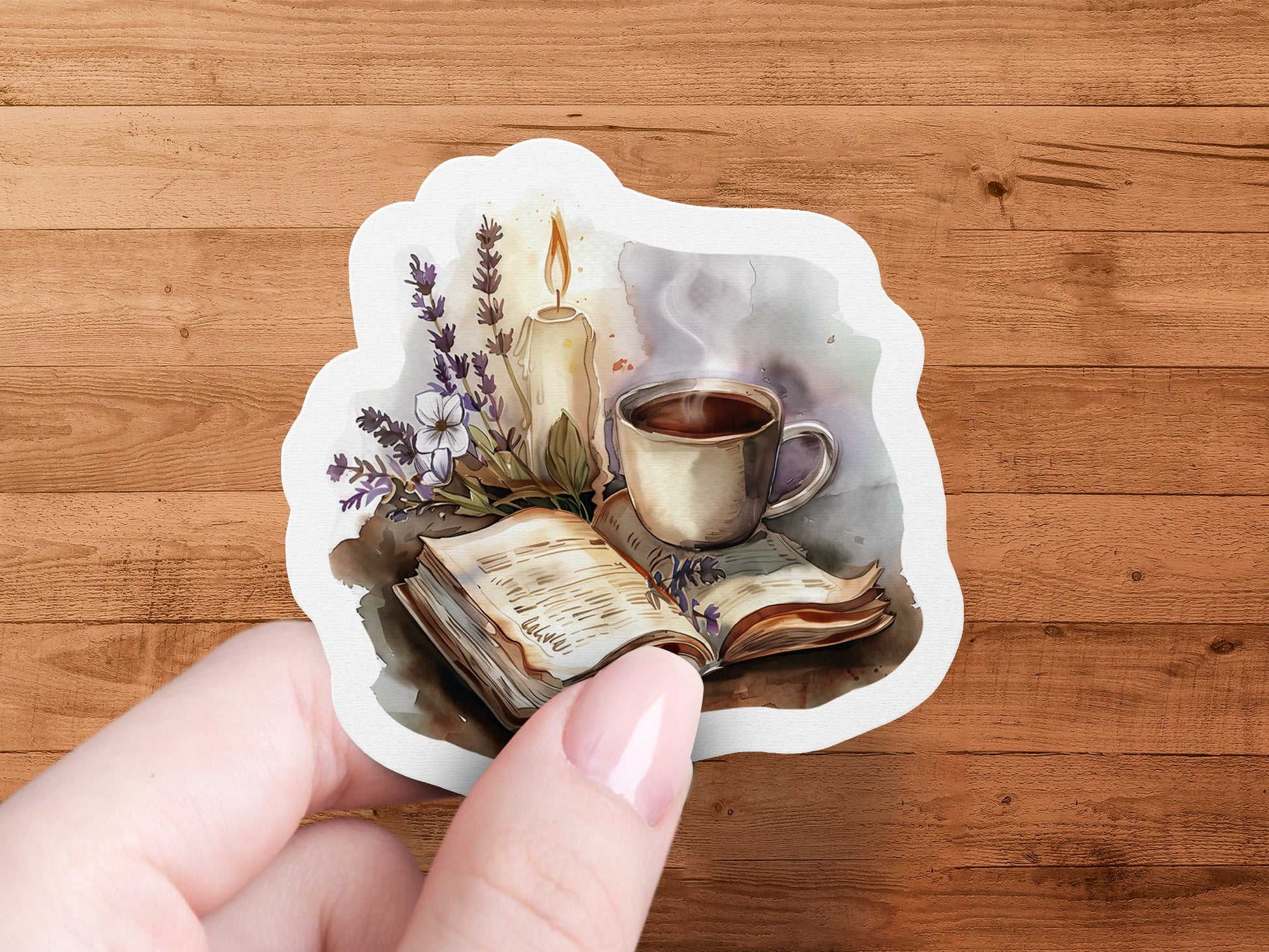 Cozy Candle Coffee and Book Aesthetic Sticker product