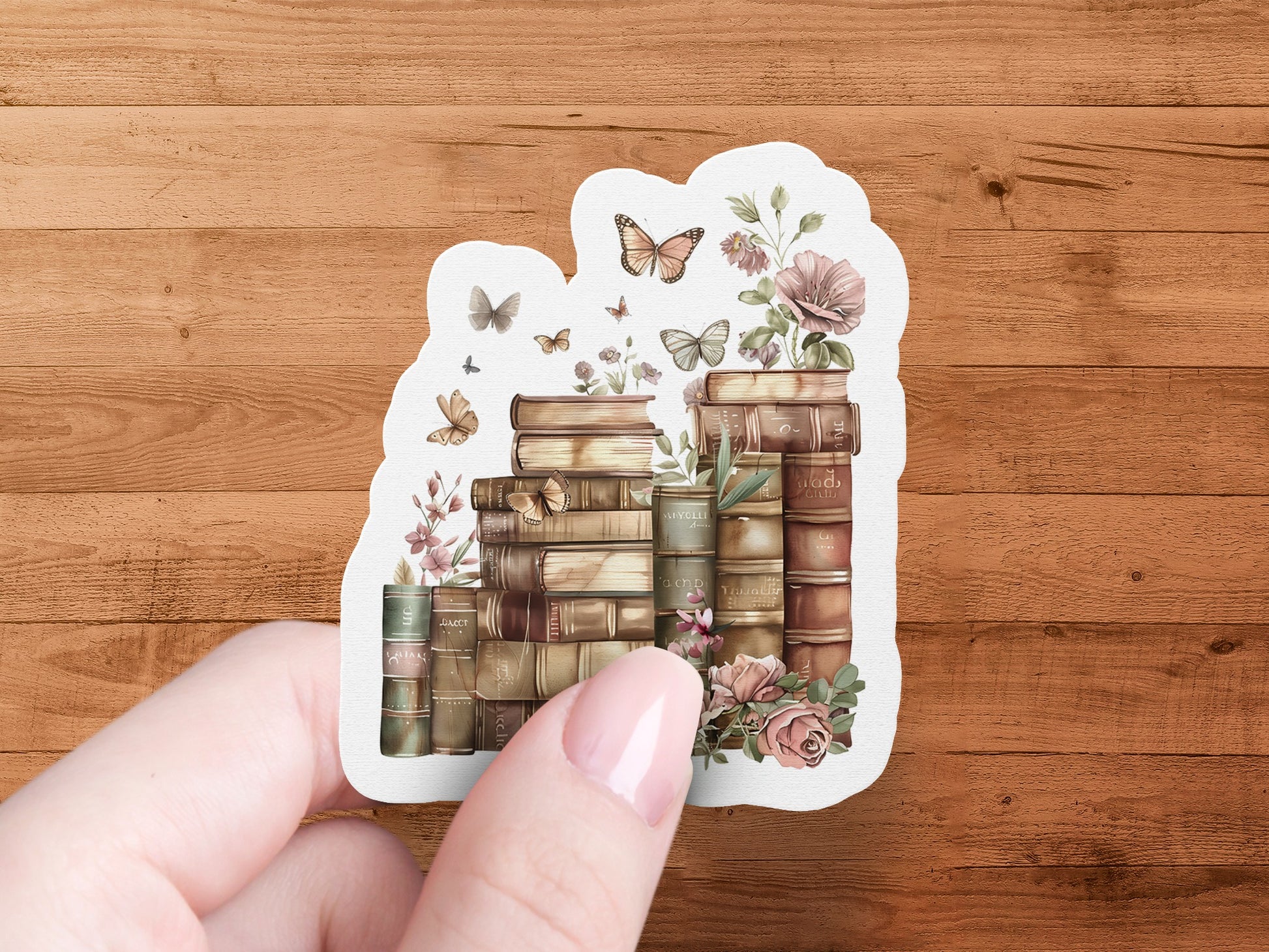 Vintage Book Stack with Butterflies Sticker product type
