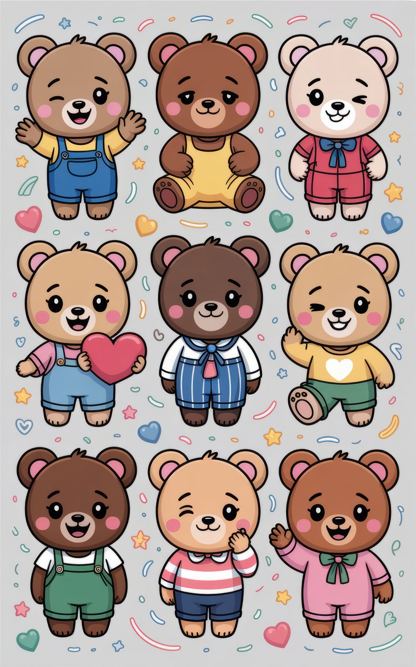 Diverse Bear Friends Cute Animated Animal Digital Stickers