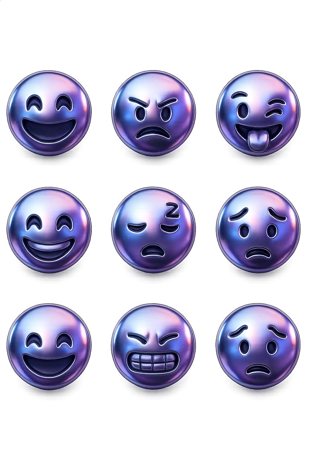 Set of 9 Purple Emoji Magnets, Cartoon Facial Expressions, Fun Fridge Decals, Decorative Kitchen Accessories, Gift Idea