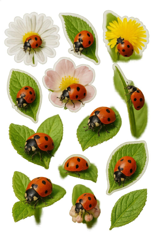 Ladybug and Flower Wall Decals, Spring Garden Stickers, Colorful Nursery Decor, Peel and Stick