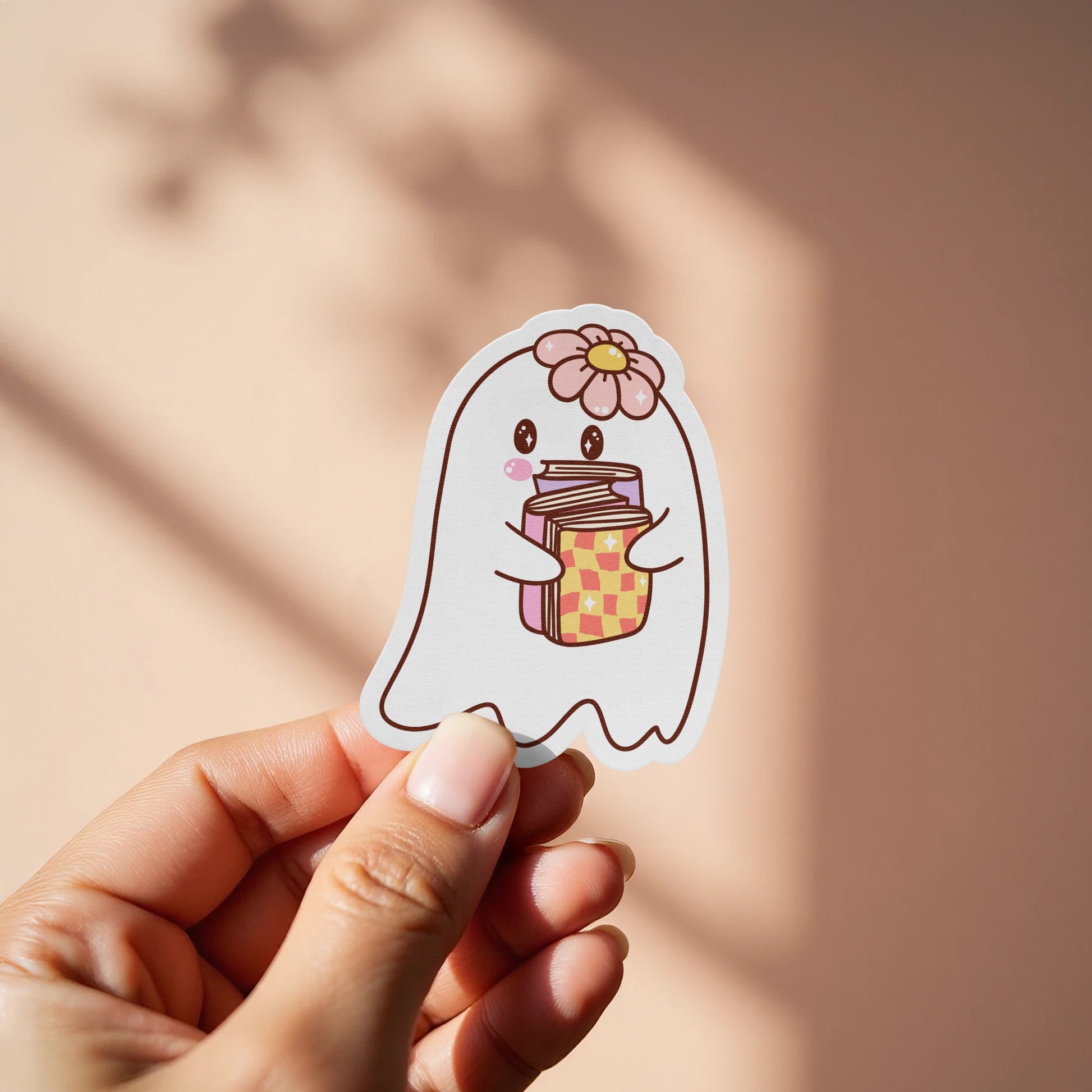 Cute Ghost Holding Books Sticker Unique Fun product type