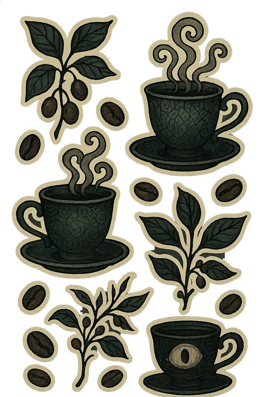 Vintage Coffee Cup and Beans Art Print, Kitchen Wall Decor, Boho Espresso Illustration, Barista Gift Idea