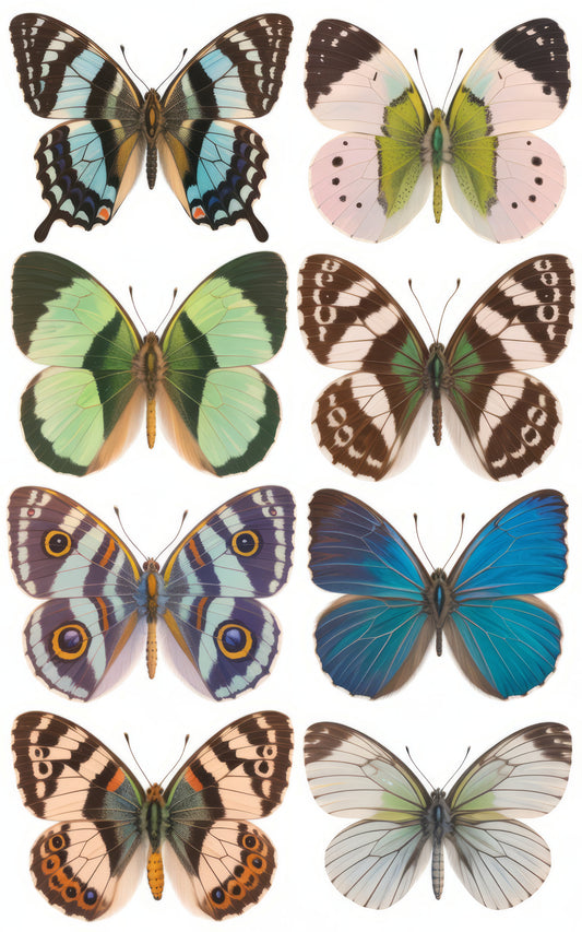 Colorful Butterfly Wall Art Prints, Nature-Inspired Home Decor, Set of 8 Unique Butterfly Illustrations