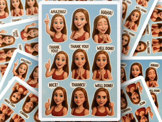Animated Character Stickers, Positive Message Variety Pack, Thank You, Well Done, Amazing, Nice, Fun Cartoon Decals