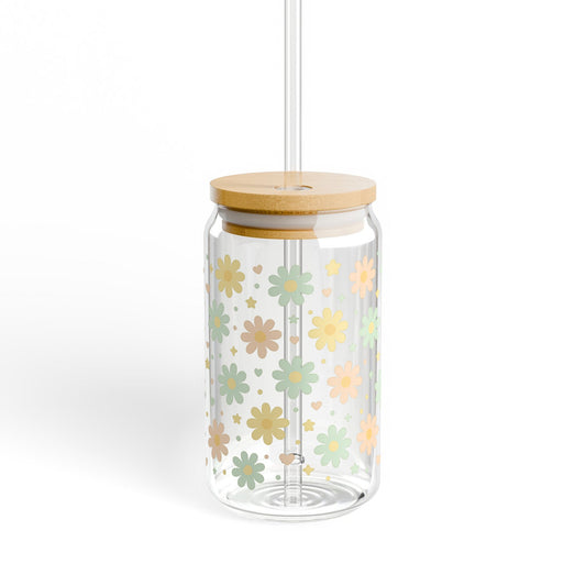 Floral Glass Hummingbird Feeder with Wooden Lid, Hanging Garden Bird Feeder, Outdoor Decor