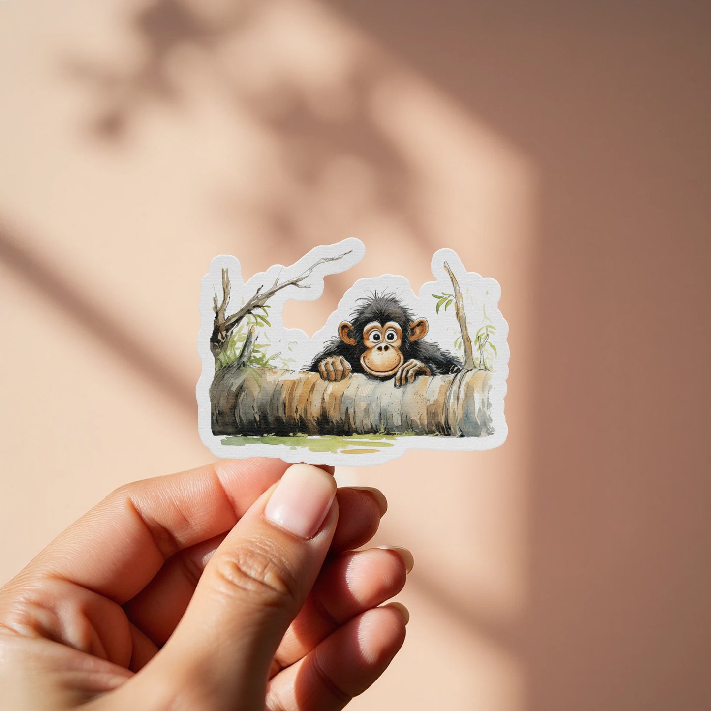 Cute Baby Chimpanzee Peeking Decorative Sticker product