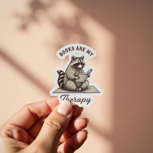 Books Are My Therapy Raccoon Design Sticker product