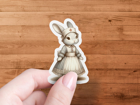 Vintage Nurse Rabbit Sticker, Cute Bunny Nursing Uniform Decal, Retro Animal Nursing Decor, Healthcare Gift Idea