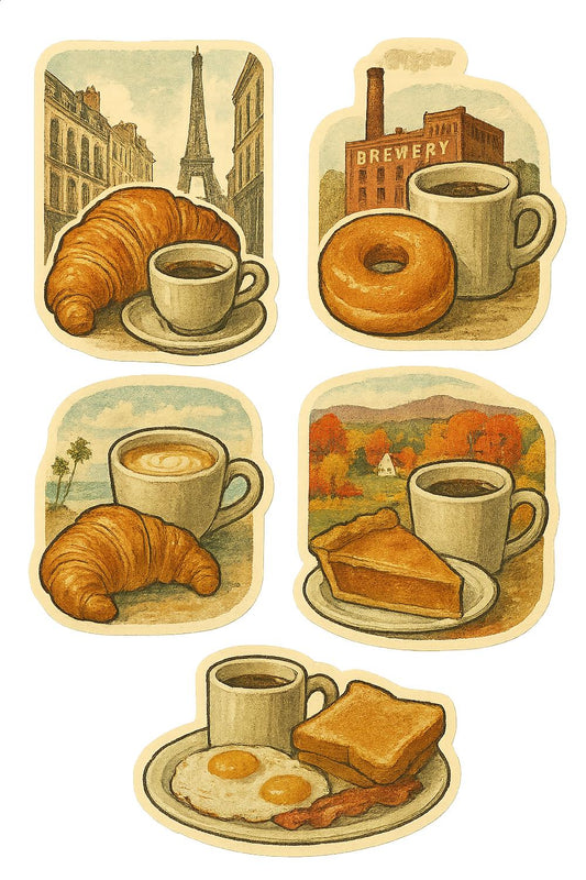 Vintage Style Coffee and Pastries Art Prints, French Cafe Wall Decor, Kitchen Illustration Set of 6