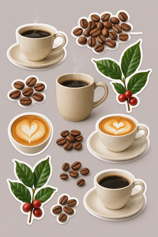 Coffee Sticker Pack - Various Coffee Cups and Beans, Latte Art, Espresso Stickers for Planners and Scrapbooking