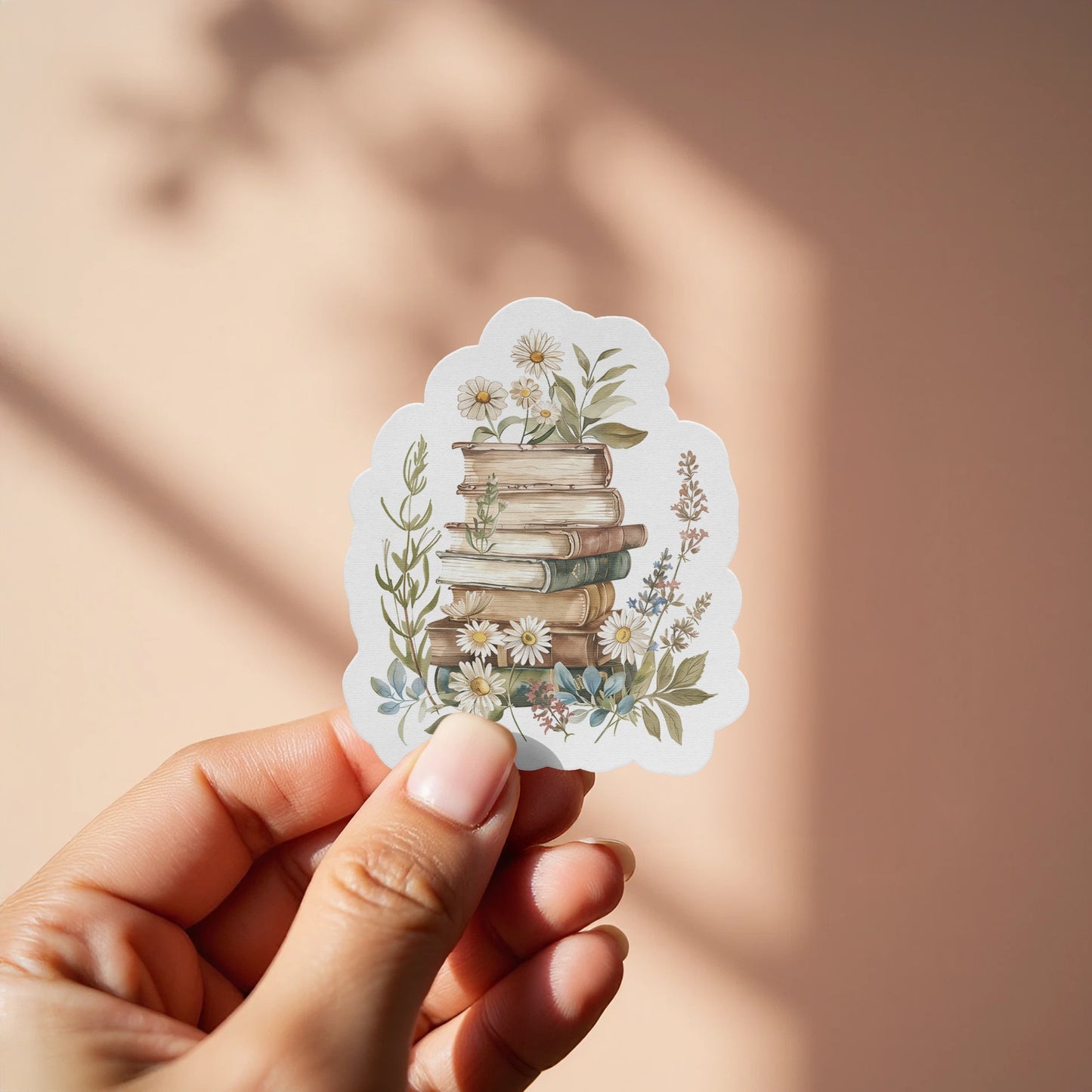 Floral and Vintage Book Stack Design Sticker product