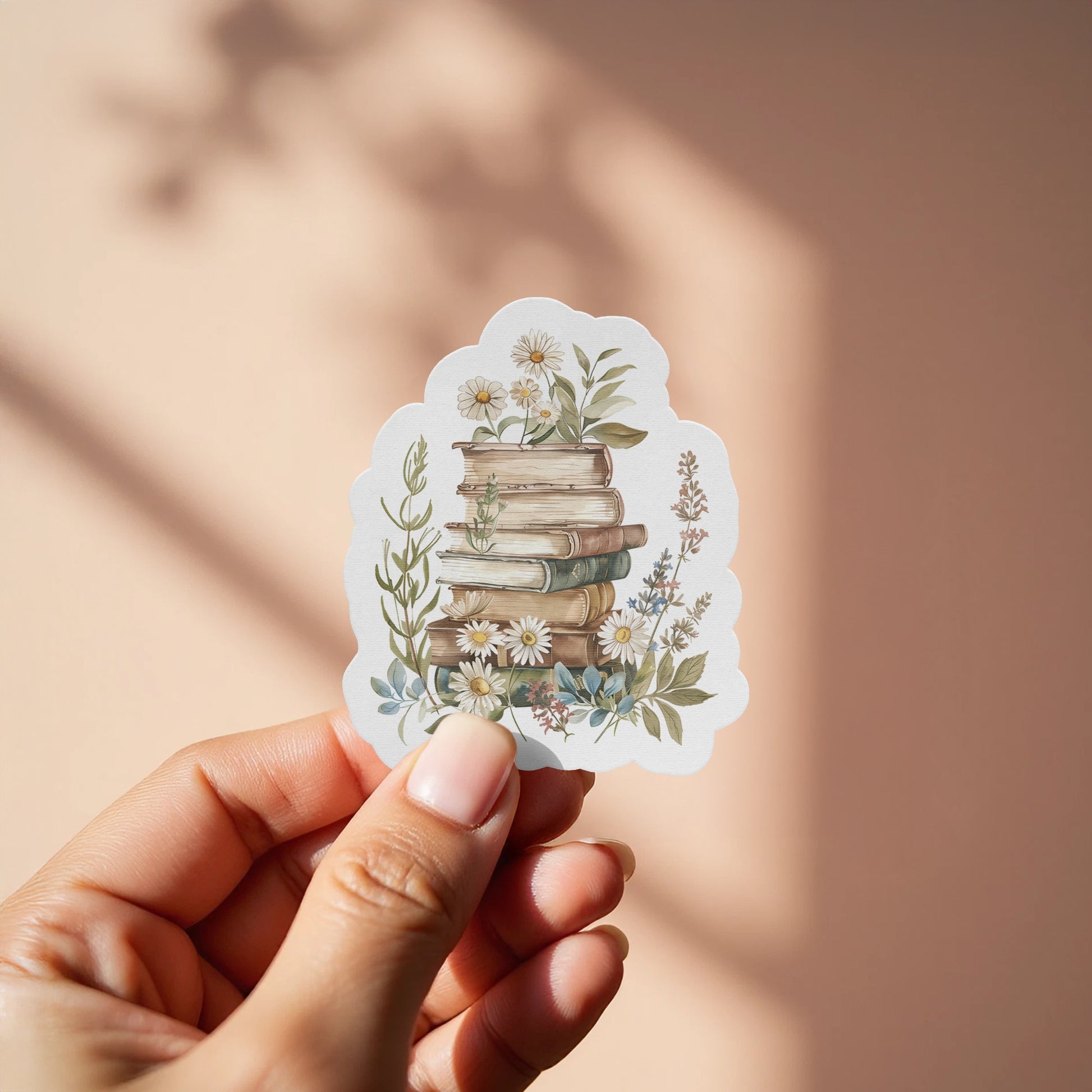 Floral and Vintage Book Stack Design Sticker product
