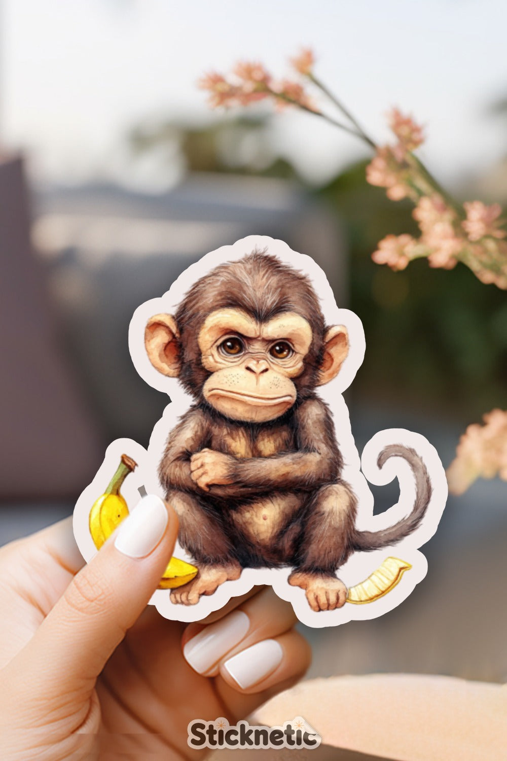 Cute Baby Monkey with Banana Sticker product type