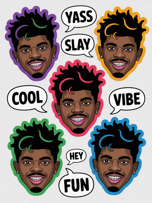 Vibrant Pop Art Face Stickers, Trendy Bold Colors with Expressive Slogans, Set of 6, Fun and Cool Decals for Laptops and Notebooks