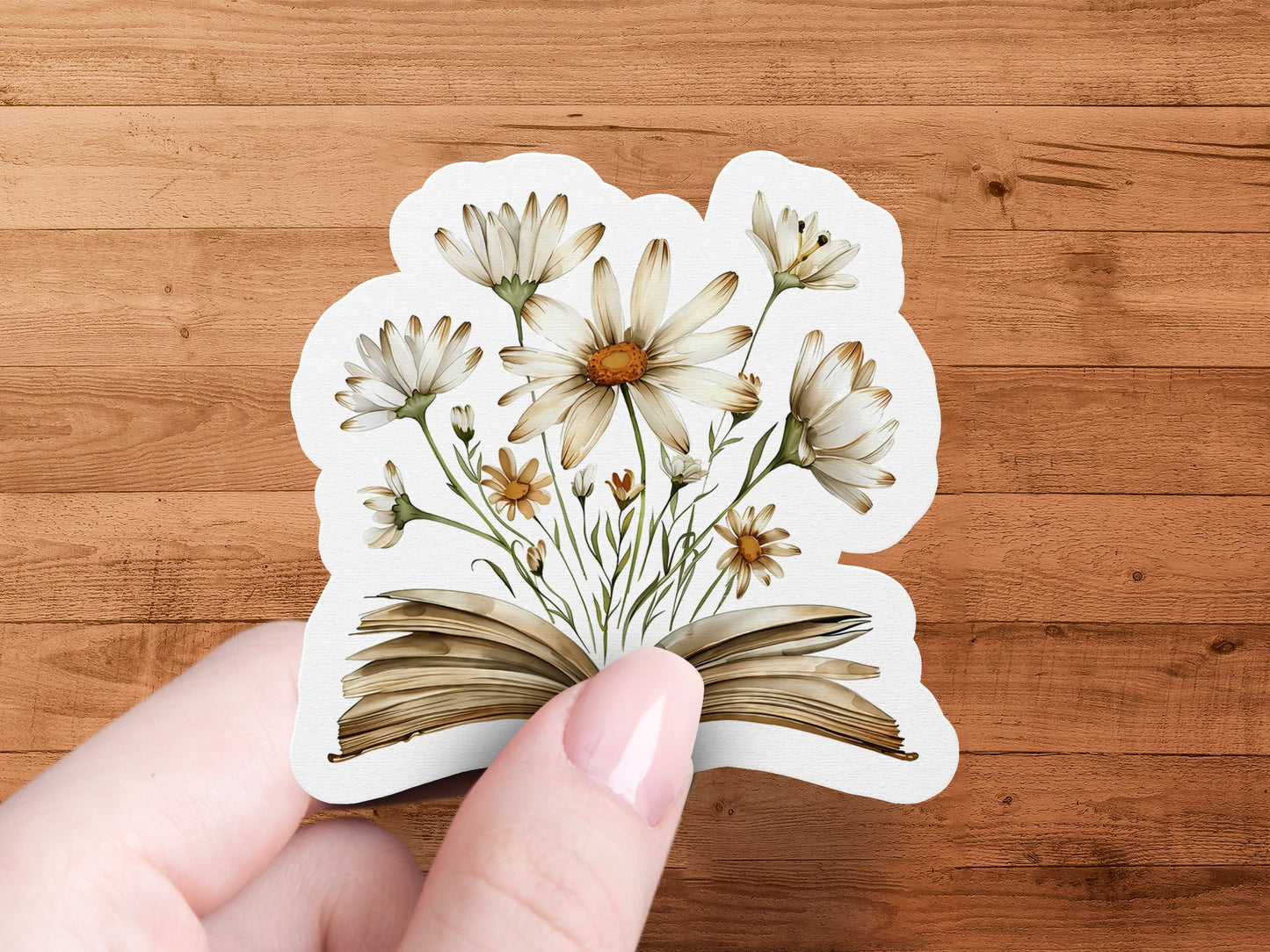 Open Book with Blooming Daisies Unique Sticker product