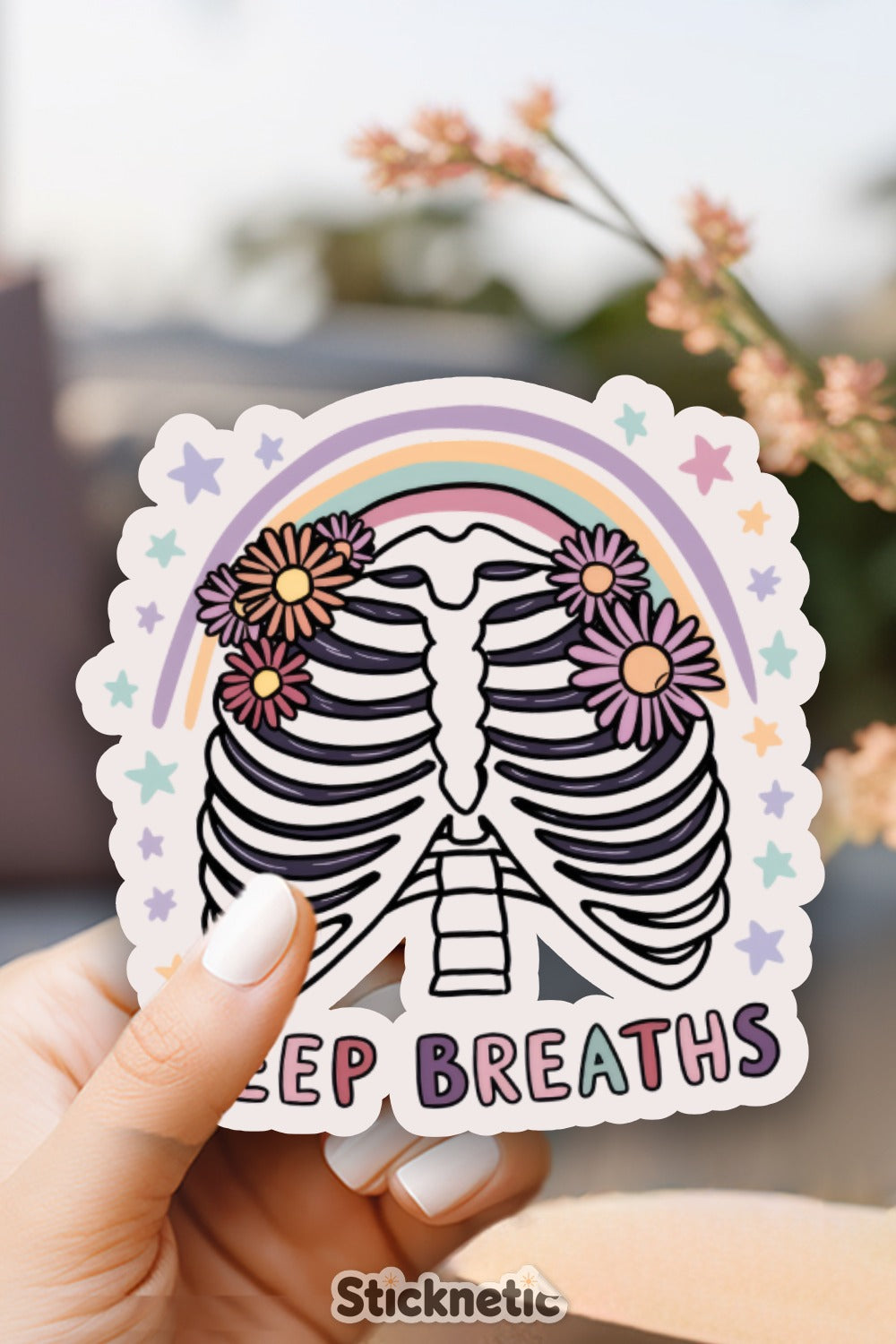 Colorful Ribcage with Flowers and Rainbow Sticker product