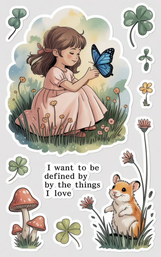 Whimsical Girl and Blue Butterfly Art Print, Kids Room Decor, Nursery Wall Art, Pastel Colors, Inspirational Quote